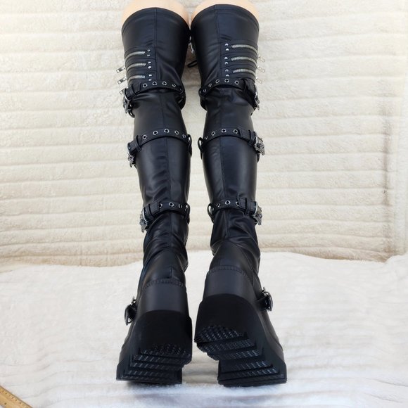 Brand New Shaker 420 Thigh High Platform Goth Punk Rocker Boots Stretch Leather - Picture 12 of 15